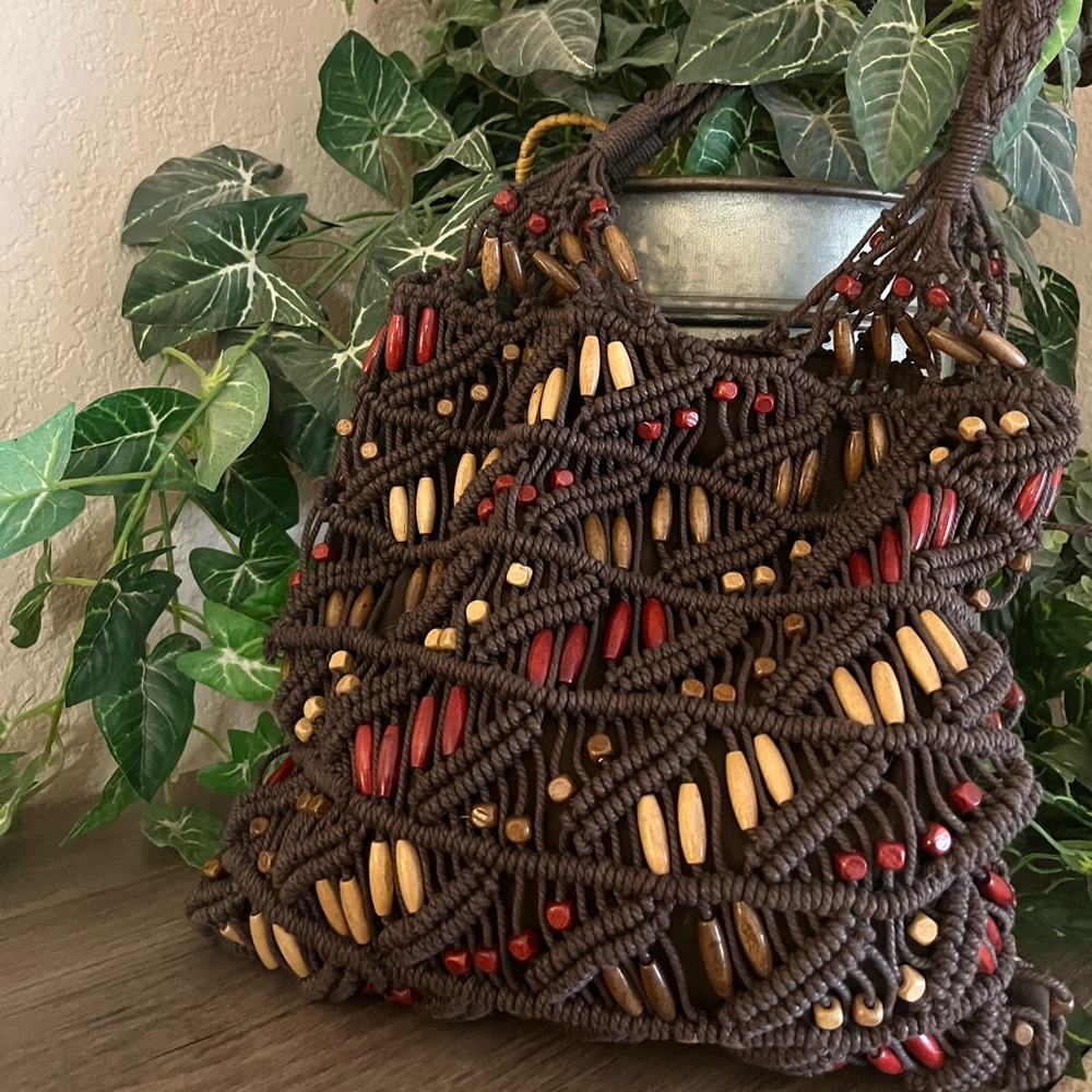 Bohemian Brown Crotchet Purse with Beads